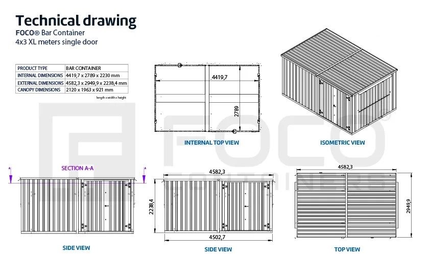 Flat Pack Container 4×3 Xl Meters Black Ral 9005 - Image 2