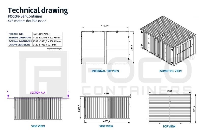 Shipping Container Bar 4×3 Meters Black Ral 9005 - Image 3