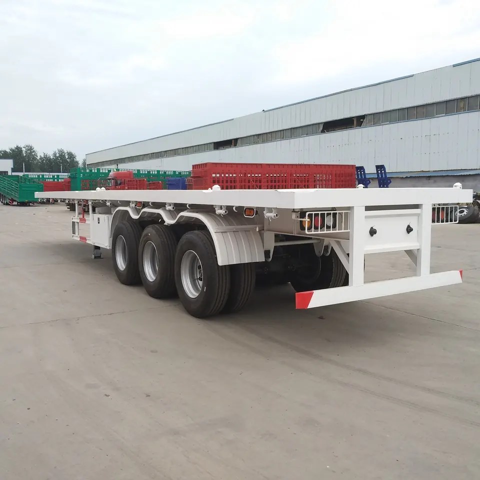 3 Axle Transport 20ft 40ft Container Flatbed Semi Trailer For Sale - Image 3